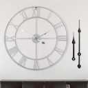 LEIKE 24" Modern Large Wall Clocks,Vintage, Round,Silent Non Ticking,Battery Operated,Silver Metal Roman Numerals Clock for Living Room/Bedroom/Kitchen Decor