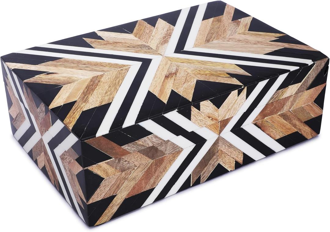 Lahumzco Handmade Chevron Herringbone Pattern Box Collection Storage Organizer Decorative Multipurpose Keepsake Jewelry Gift Box (9x6x3 inches, Chevron Wood)