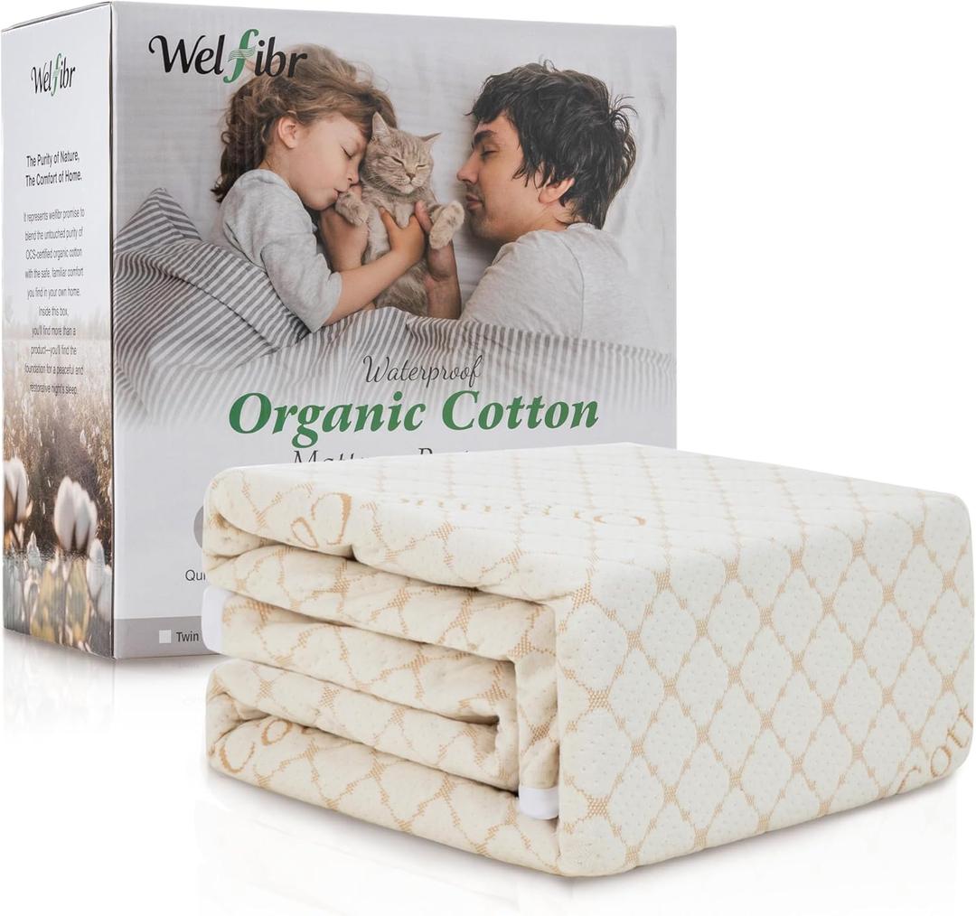 Organic Cotton Mattress Protector Waterproof Mattress Protectors Noiseless 3D Air Fabric Mattress Cover Breathable Protectors Bed Cover Washable with Deep Pocket King 78"X80" (Ivory)