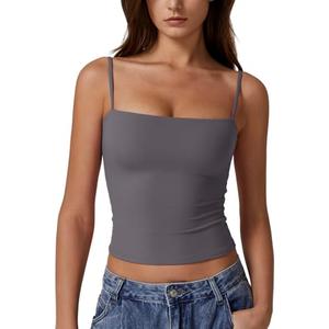 QINSEN Women's Spaghetti Strap Tank Tops Adjustable Cute Camisole Going Out Crop Tops Summer Clothes Red S