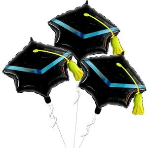 3 x Soochat Graduation Cap Balloon, Grad Hat balloons Grad Balloons 2026 for Graduation Party Decorations 3Pcs