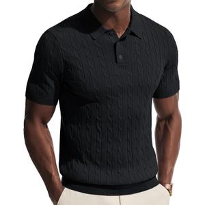 PJ PAUL JONES Men's Polo Shirts Short Sleeve Textured Cable Knit Shirts Casual Stretchy Golf Polo Stylish Old Money Tops Medium