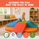 6-Piece Foam Climbing Blocks for Toddlers with Wooden Cars & Sticker Book, Glow in the Dark Race Track Soft Play Set, Indoor Kids Climbing Toys, CertiPUR-US® Foam, PU Leather