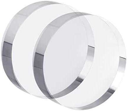 CiaoHER 1in Thickness 4in Diameter Acrylic Disc Display Block Clear Polished Round Pedestal Stand Riser 4" x 4" x 1", 2 Pack