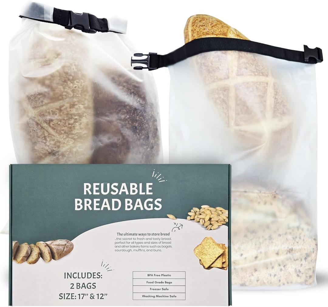 Reusable Bread Bags for Homemade Bread (2PCS)- Clear Bag with Ties For An Airtight Moisture-free Preservation and Storage - Loaf Bags for Home Bakers - Reusable Sourdough Bag