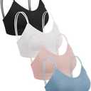 Omisy 4 Pcs Cami Bralettes for Women, Padded Sport Bra Pack No Underwire with Dual Straps for Sleeping, Yoga, Lounging Size (Color: Black,white,pink,blue, XL)