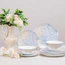 FHGNYSM High Bone China Dinnerware Set, 12-Piece Artistic Blue Plates and Bowls, Lightweight & Chip Resistant Ceramic Service for 4, Dishwasher Safe Elegant Kitchen Dining