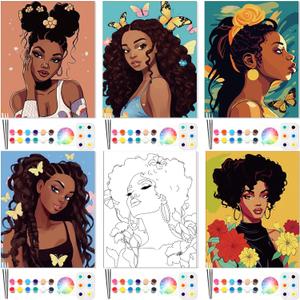 Ctosree 6 Pack Pre Drawn Canvas for Painting Pre Printed Canvas Kit 8 x 10 Inch Stretched Cotton Paint and Sip Set for Adults Couple Party Date Night(Sunshine Girl)