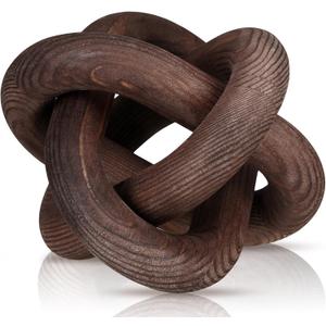 3 Link Wood Knot Decor - Hand Carved Coffee Table Decoration, Boho Chain Link Decor, Modern Shelf, Rustic Objects for Home Living Room Bedroom(Black Walnut)
