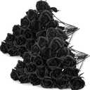 Hotop 40 Pcs Rose Artificial Flowers Bulk with Long Stem,Realistic Silk Fake Roses Bouquet for Home Wedding Centerpieces Party Table Decoration Valentines Gifts(Solid Black)