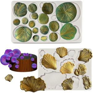 Fungi Fondant Molds 2 Pcs, Plant Mushroom Ginkgo Biloba Cake Decoration Silicone Molds, for Candy Chocolate Flower Paste Gum Paste Cupcake Toppers, Butter Molds, Slay Resin Plaster