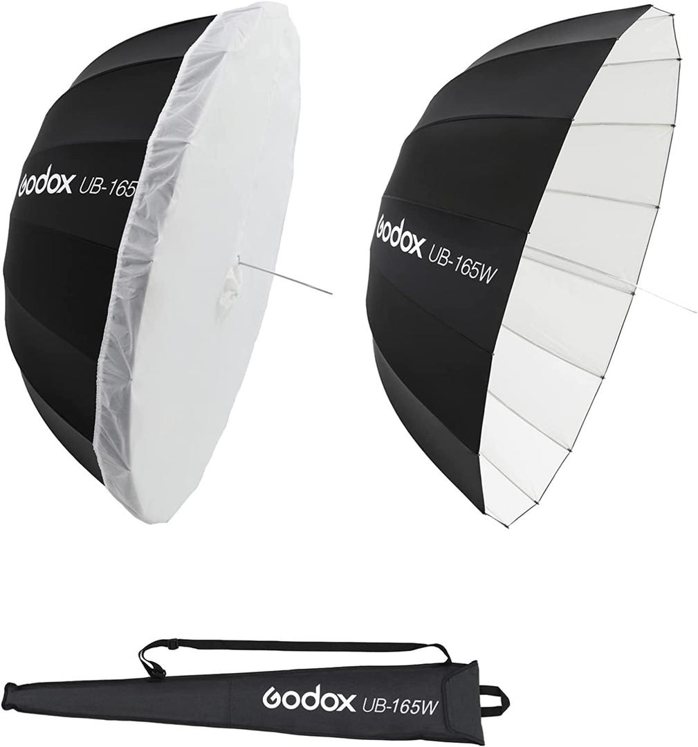 Godox UB-165W 65" 165cm Black White Parabolic Deep Reflective Umbrella Studio Soft Light 65in Large Umbrella with Withe Diffuser Cover for Photography Video Studio Shooting (63")