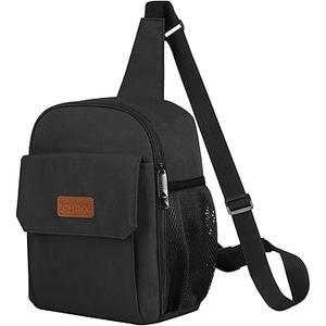 Joymee Sling Lunch Box Lunch Bag for Women Men Adult Portable Leakproof Reusable Insulated-Crossbody Lunchbox small Cooler with Shoulder Strap Side Pockets Front Pocket for Work Travel, Black