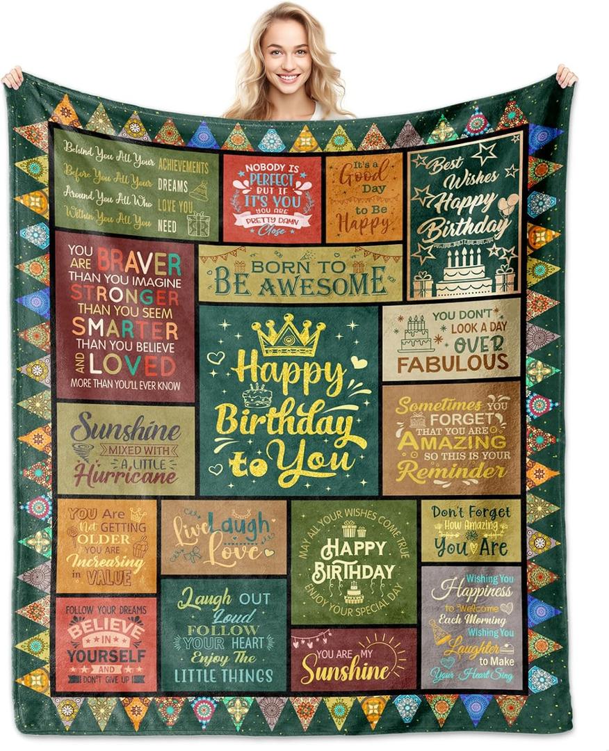 TRISG Birthday Gifts for Women, Gifts for Womens Blanket 50"x60", Happy Birthday Decorations Gifts for Women/Girls, Woman Blankets, Gifts for Woman Friendship Mom Daughter Wife Girls Sister Grandma
