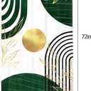 KOMLLEX Green Boho Shower Curtain for Bathroom Decor 36Wx72H Inches Modern Minimalist Abstract Mid Century Gold Leaves Sun Geometric Plant Aesthetic Chic Fabric Waterproof Polyester 7 Pack Hooks