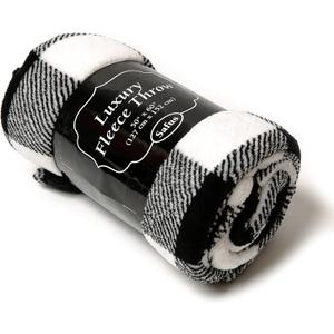 Pattern Fleece Blanket Plush Throw 50" x 60" - Black/White Buffalo Plaid (Buffalo Plaid Black Throw 50'' X 60'')