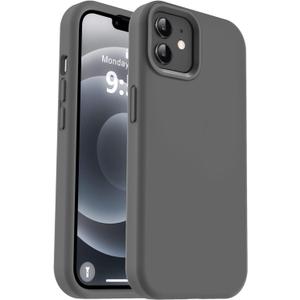 Vooii Compatible with iPhone 12 Case/iPhone 12 Pro Case, Liquid Silicone Upgrade [Soft Anti-Scratch Microfiber Lining] [Shockproof Drop Protection] Phone Case 6.1 inch - Dark Grey