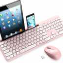 LeadsaiL Pink Wireless Keyboard and Mouse Combo, Full-Sized Ergonomic Computer Keyboard with Phone Tablet Holder, 2.4GHz Silent Cordless Keyboard Mouse Set for Windows Laptop, PC, Desktop