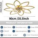 35" Ceiling Fans with Lights, Modern Ceiling Fans with Lights and Remote, Dimmable Bladeless Ceiling Fans with Light, Gold Ceiling Fan with light 6 Speed Reversible Timing for Bedroom, 35.4 inches diameter