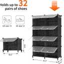 AWTATOS Shoe Rack, 8 Tier Shoe Storage Cabinet with Door, 32 Pair Shoe Organizer Shelves for Closet Hallway Bedroom Entryway, Black