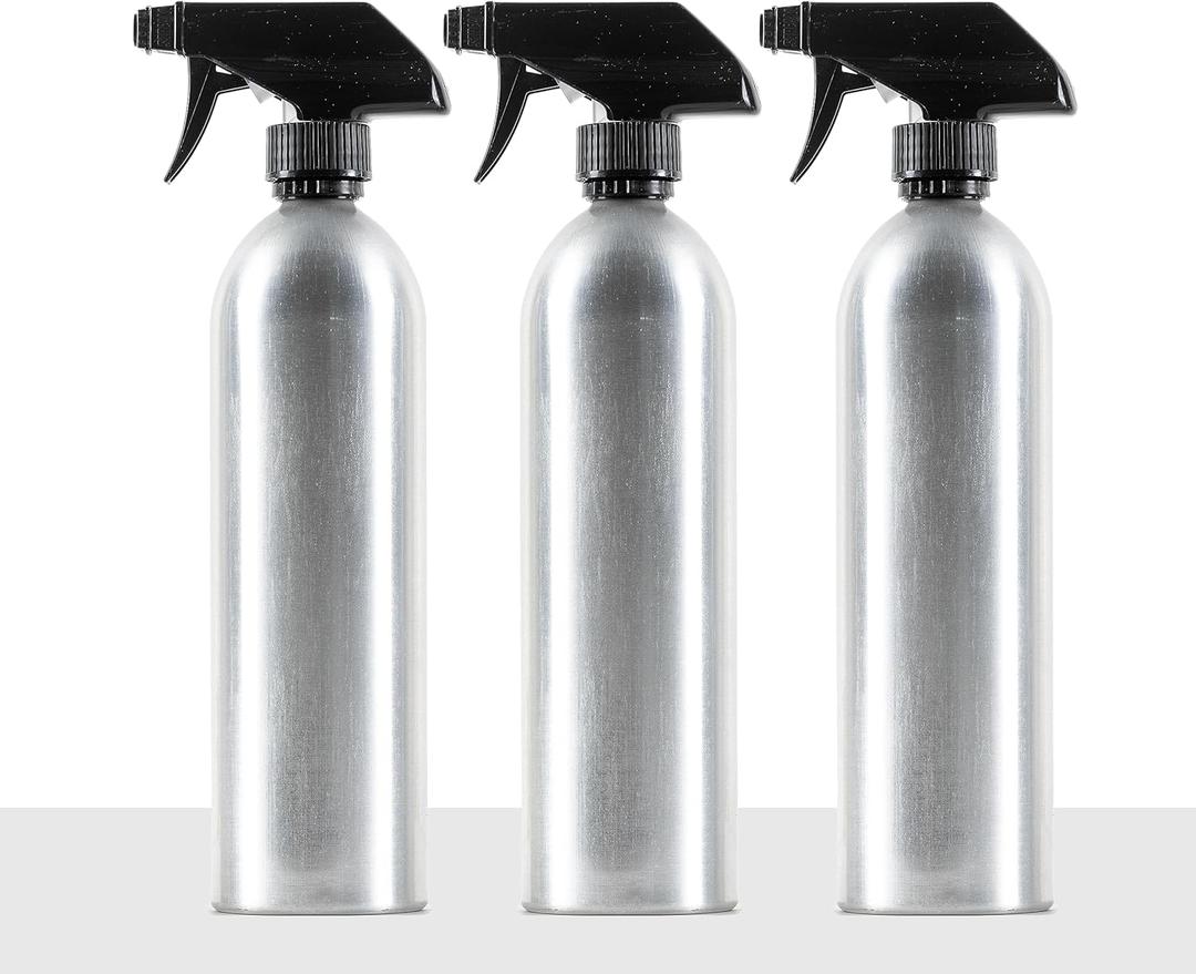 Aluminum Spray Bottles (3 Pack) 20oz - Silver Metal Aluminum Refillable Spray Bottles, Cleaning Solution, Hair, Plants, Gardening, BBQ Grill, Restaurants, Cooking (New Updated Sprayers)