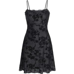 Verdusa Women's Mini Dress Floral Spaghetti Strap Mesh Dresses Going Out Festival Concert Outfits Grunge Gothic Clothes Size M