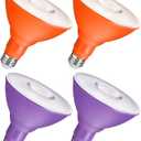 4-Set PAR38 LED Floodlights, Purple and Orange LED Bulbs, 18W Dimmable (120W Equiv.), E26 Base, Festival-Ready for Halloween, Christmas and Creative Parties, GZ04R3P405