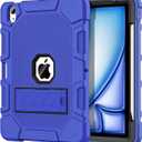for iPad Air 11-inch (M3/M2) 2025/2024, iPad Air 5th/4th Generation 10.9 Inch Case (2022/2020), Heavy Duty Shockproof Rugged Protective Case with Pencil Holder, Dark Blue