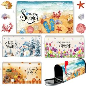 Dispowreath 4 Pcs Mailbox Covers Magnetic Standard Size 18 x 21 Inch Hello Spring Summer Autumn Winter Magnetic Mailbox Covers Wraps for Holiday Christmas Garden Yard Home(Romantic Style) (Beach)