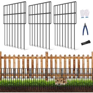 25 Pack Garden Animal Barrier Fence, 17in(H) x27ft(L) No Dig Decorative Fences, 1.5in Spike Spacing Rustproof Metal Garden Fence Border for Dogs Rabbits, Bottom Blocker for Outdoor Yard Patio