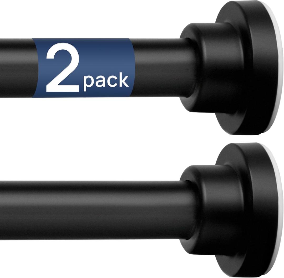 ENJOYBASICS 2 Pack Adjustable Spring Tension Curtain Rods 32 to 66 Inches, Stainless Steel Matte Black Shower Rod No Drilling for Window, Bathroom, Closet, Room Divider, 7/8" Diameter ENJOYBASICS 2 Pack Adjustable Spring Tension Curtain Rods 32 to 66 Inches, Stainless Steel Matte Black Shower Rod No Drilling for Window, Bathroom, Closet, Room Divider, 7/8" Diameter