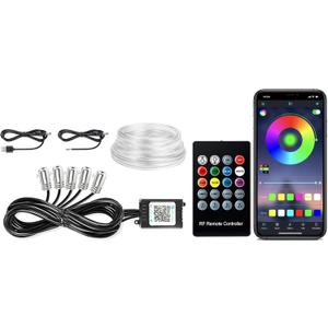 Interior Car Lights, SAMGCHI USB Car LED Strip Lights, Car Ambient Lighting Kit with 236 inches Fiber Optic, RGB EL Wire Lights APP and RF Remote Control Music Sync and DIY Mode DC 12V
