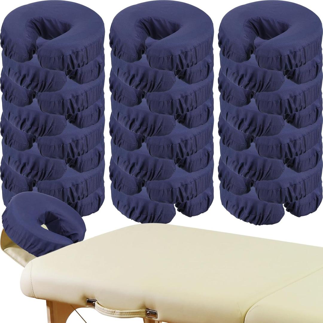 Macarrie 24 Pcs Face Cradle Covers for Massage Table Microfiber Reusable Soft Thicker Massage Table Headrest Covers Bulk Oil Proof Cradle Head Rest Sheets for Spa Beauty Salons(Navy Blue)