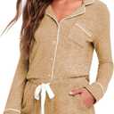 Aamikast Womens Pajama Sets Button Down Long Sleeve Sleepwear Soft 2 Piece Pjs Lounge Set (Beige, XS)