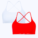 SUUKSESS Women 2 Piece Open Back Sports Bra Pack Strappy Workout Gym Yoga Crops (White & Red, M)