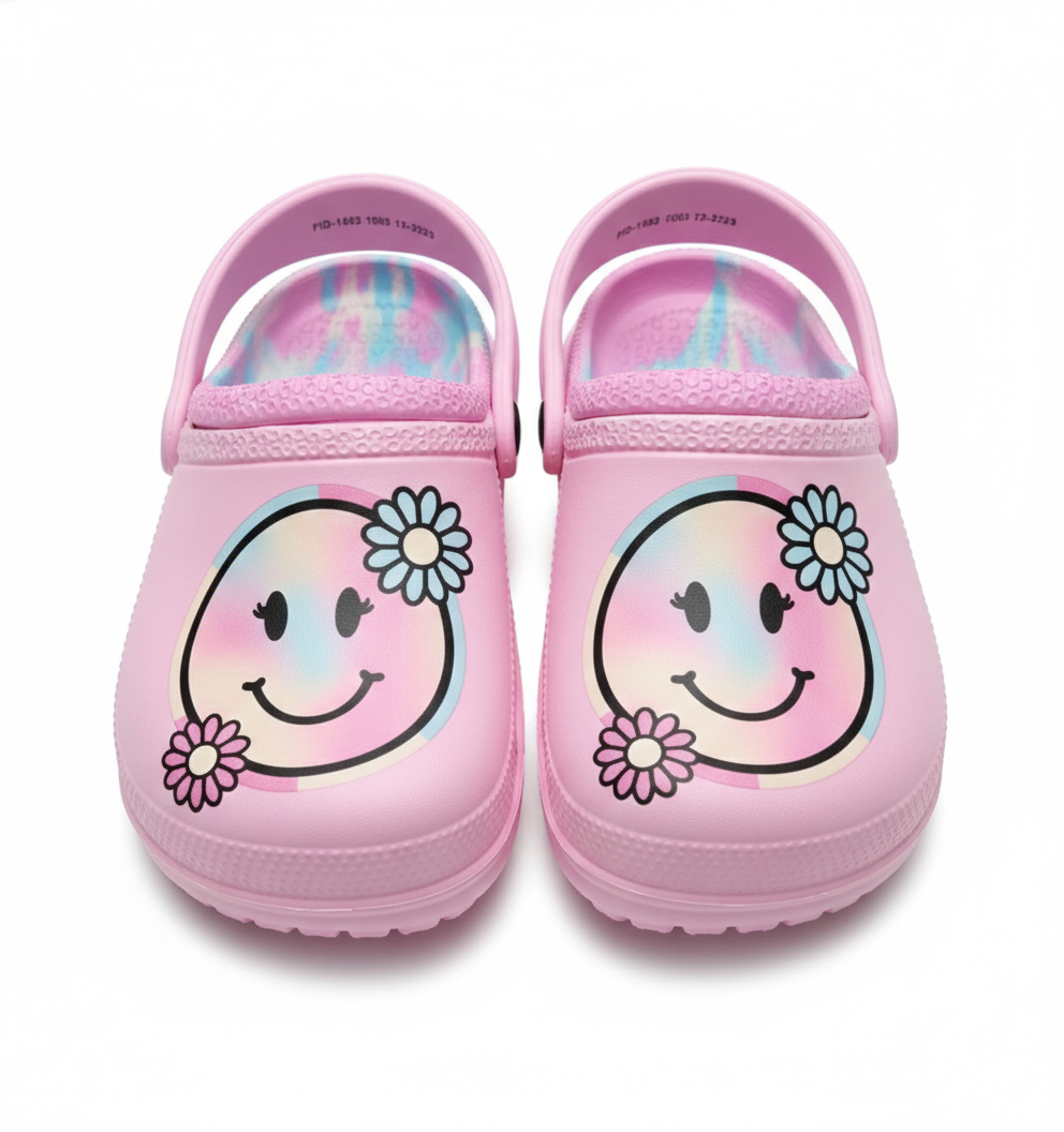 Smiley Face Size 13 Pink Children's Clogs Slip-on Slides Non-Slip Beach