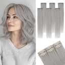 Clip in Short Hair Extensions Real Human Hair,Prokyvity Short Hair Extensions Clip ins,Mini Hairpieces for Volume & Highlights,Seamless & Invisible Design,6 Pieces 31g 10 inch Light Gray