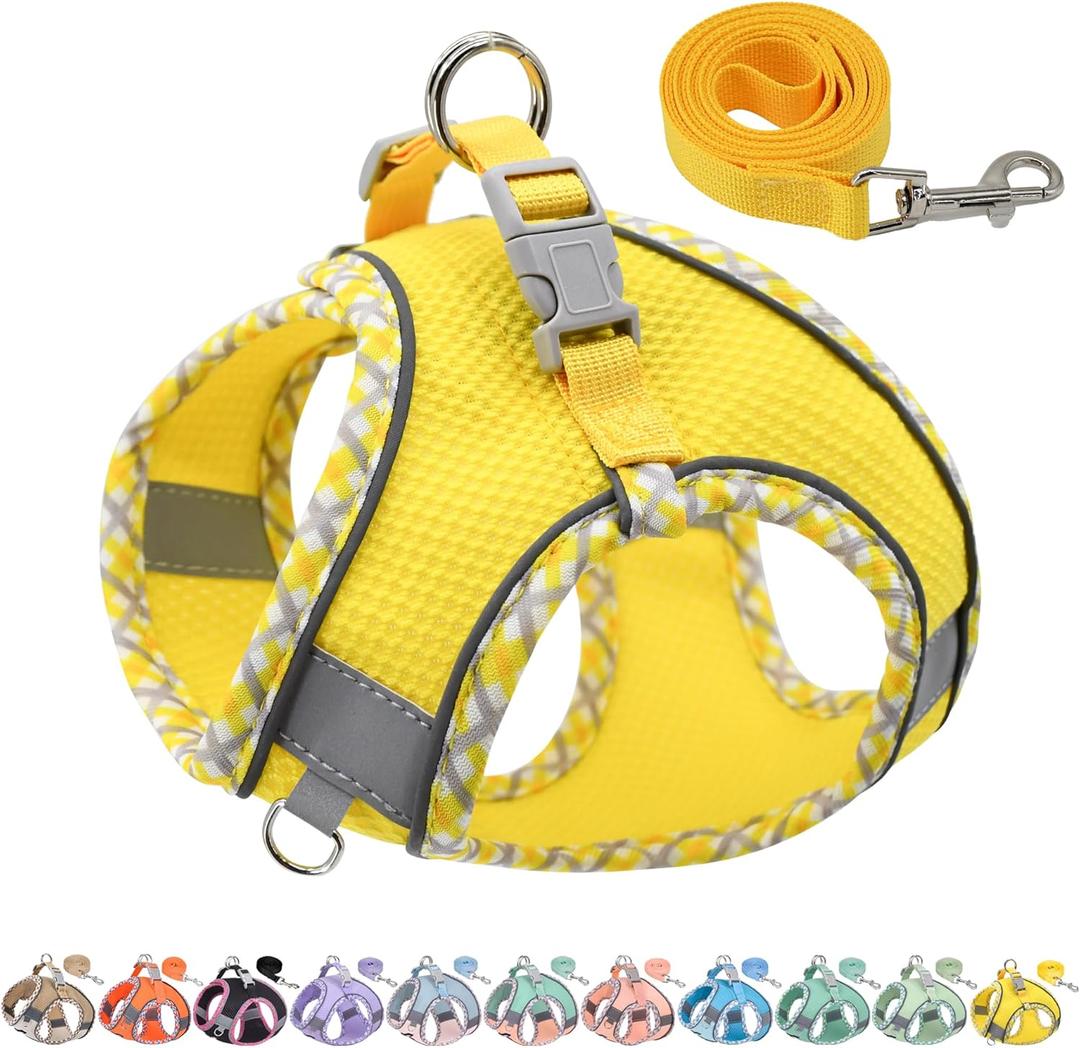 AIITLE Dog Harness and Leash Set - Ultra-Comfortable XXS-XL Vest with Strong Magic Tape & Glow-in-Dark Reflective Strips, Chafe-Free for Teddy, Schnauzer (Yellow, M) (M(Chest: 15 - 17"))