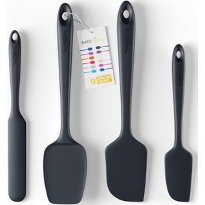 Silicone Spatula Set - 4-Piece Rubber Spatulas Silicone Heat Resistant 600F for Everyday Task - Seamless Design Kitchen Spatulas for Nonstick Cookware - Black Silicone Spatula Set - 4-Piece Rubber Spatulas Silicone Heat Resistant 600F for Everyday Task - Seamless Design Kitchen Spatulas for Nonstick Cookware - Black
