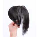 ICRAB 10" Womens Human Hair Braided Headband Wiglets Hairpiece Natural Looking Hairband Braids Human Hair Topper Clip In Topper Hair Piece with Bangs Twist Braid Human Hair Topper Natural Black