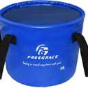 Premium Collapsible Bucket by Freegrace - Compact Portable Folding Water Container - Lightweight & Durable - Includes Handy Tool Mesh Pocket (10L, Navy Blue)