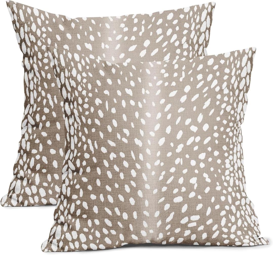 aportt Antelope Pillow Covers 20X20 Inch Beige Deer Animal Print Decorative Square Pillow Cases Modern Neutral Faux Fawn Cotton Linen Throw Pillows Set of 2 Home Decor for Sofa Couch Bedroom Outdoor