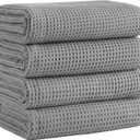 Microfiber Waffle Bath Towels, 4 Pieces, Soft, Absorbent, Fast Drying, Lint Free 430 GSM (Gray)