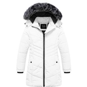 Pursky Girls' Warm Winter Coat Long Parka Fleece Lined Waterproof Puffer Jacket With Removable Hood (10-12, White)