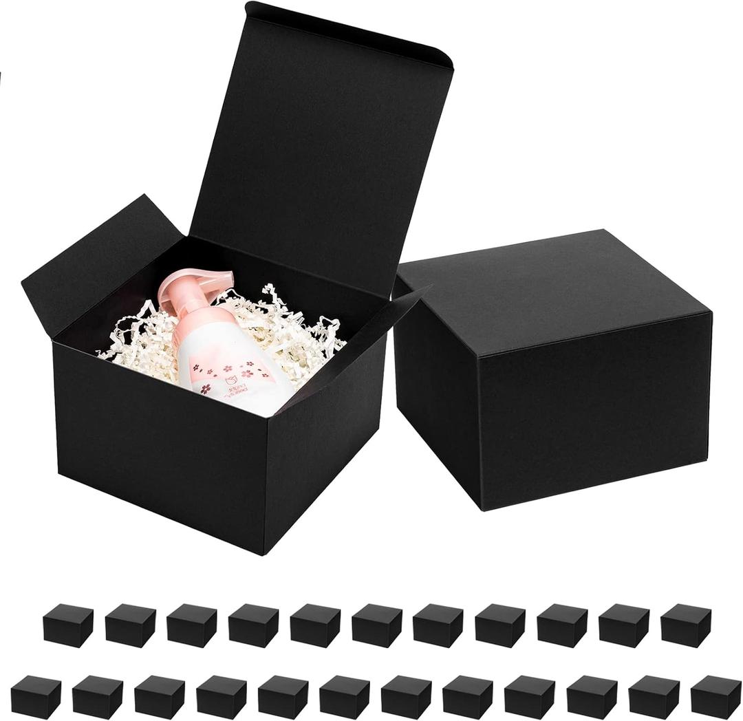 Mcfleet Black Gift Boxes with Lids 6x6x4 Inches 25 Pack Groomsmen Proposal Cardboard Craft Gift Box for Christmas, Wedding, Graduation, Holiday, Birthday Presents Packaging