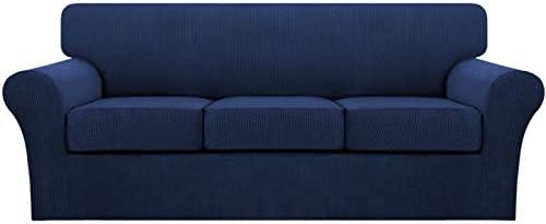 Turquoize 4 Piece Sofa Covers for 3 Cushion Couch Sofa Slipcover Soft Couch Cover for Dogs Washable Furniture Cover with 3 Individual Large Cushion Covers Feature Fabric (Large Sofa, Navy)