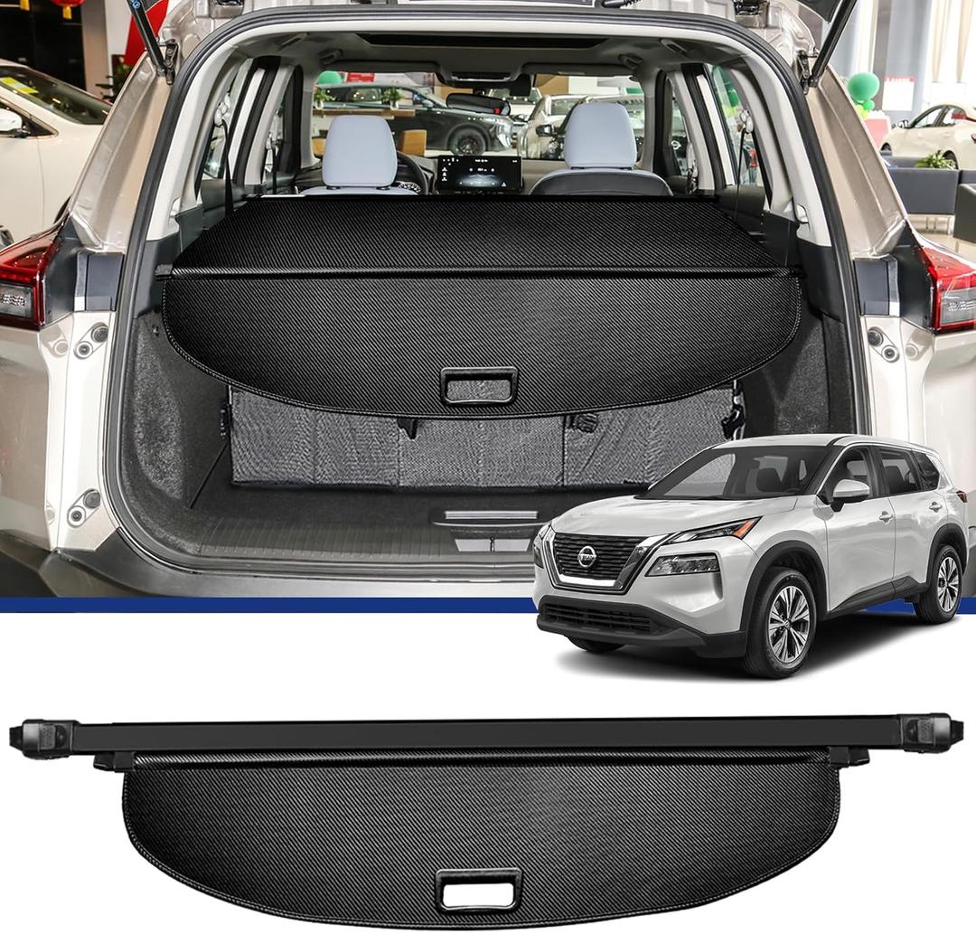 GZSH Cargo Cover for Nissan Rogue 2021 2022 2023 2024 2025 Carbon Fiber Black Cargo Cover Perfect for Nissan Rogue Trunk Cover Retractable Cargo Shade |Protect Your Cargo||Protect Privacy|