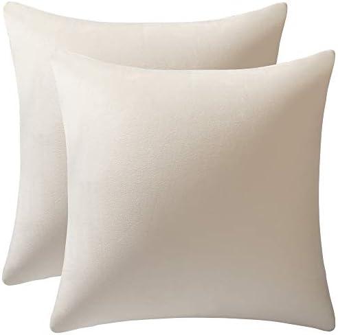 DEZENE Couch Pillow Covers 22x22 Cream: 2 Pack Cozy Soft Velvet Square Throw Pillow Cases for Farmhouse Home Decor
