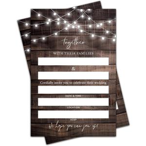 Wedding Invitation Cards with Envelopes - Rustic Wooden Fill in The Blank Bridal Shower Invite Cards, Party and Receptions Supplies, 25 Invites With Envelopes - 007TOGETHER