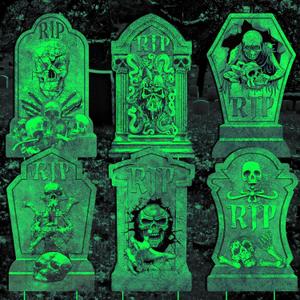 Halloween Decorations Tombstones Yard Sign,6Pcs Luminous Rip Halloween Gravestones With 13.7'' Stake Large Graveyard Glow In The Dark Headstone Signs For Outdoor Yard Lawn Garden Cemetery Scary Decor